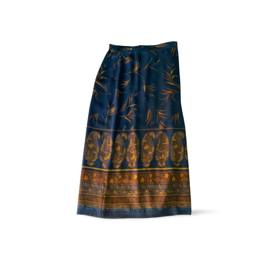 VINTAGE Chaus Blue & Brown Wrap Skirt • 90s Style • Size 12 (modern 6-8)